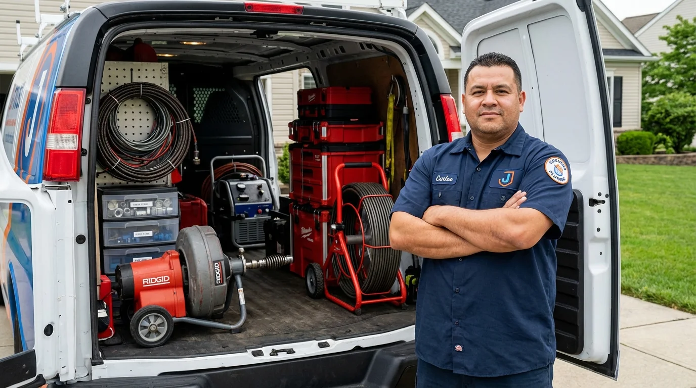 Professional drain cleaning equipment and Johns Plumbing LLC plumber in Horatio