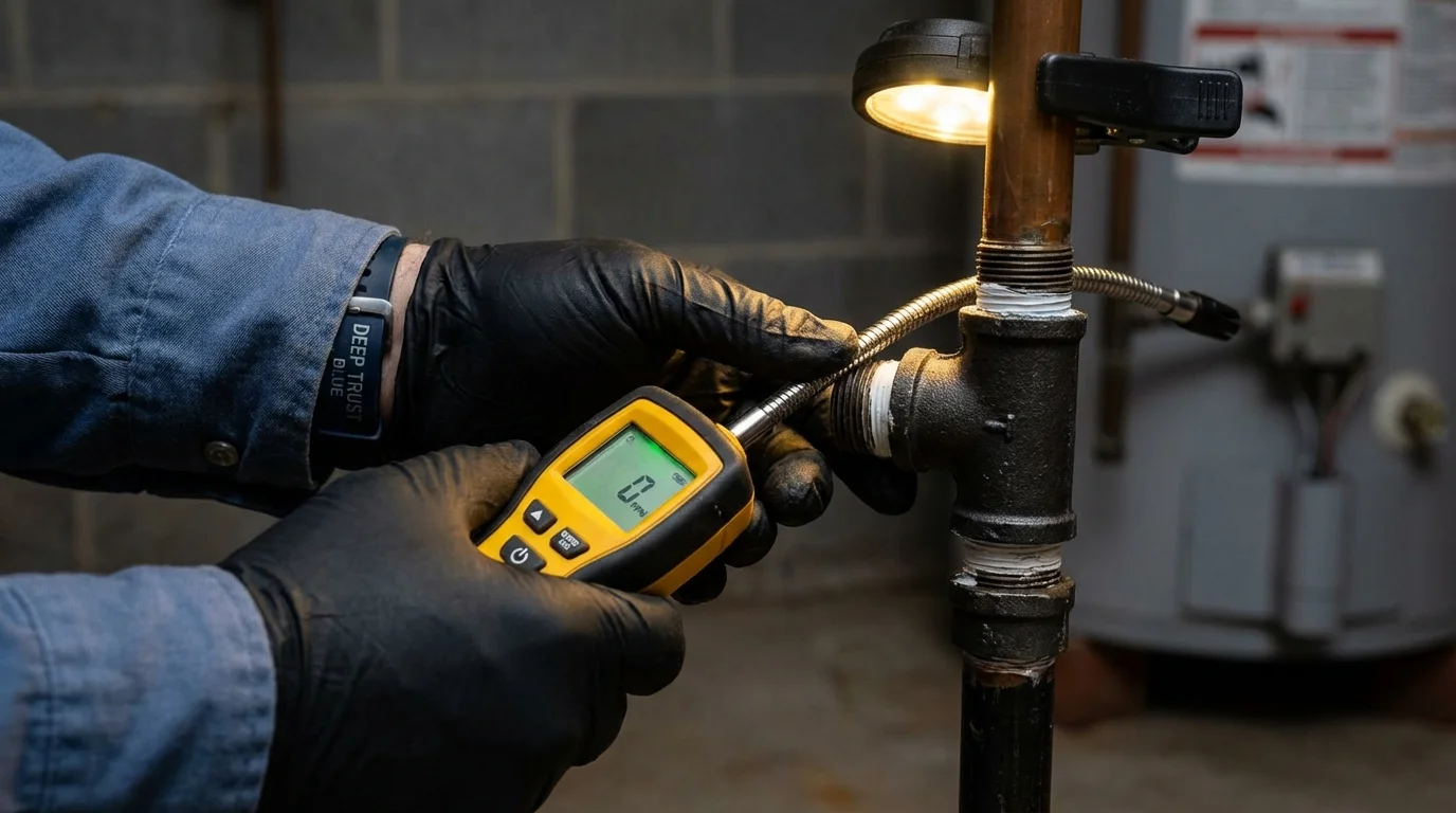 Gas leak detection with electronic sniffer by Johns Plumbing LLC in Horatio