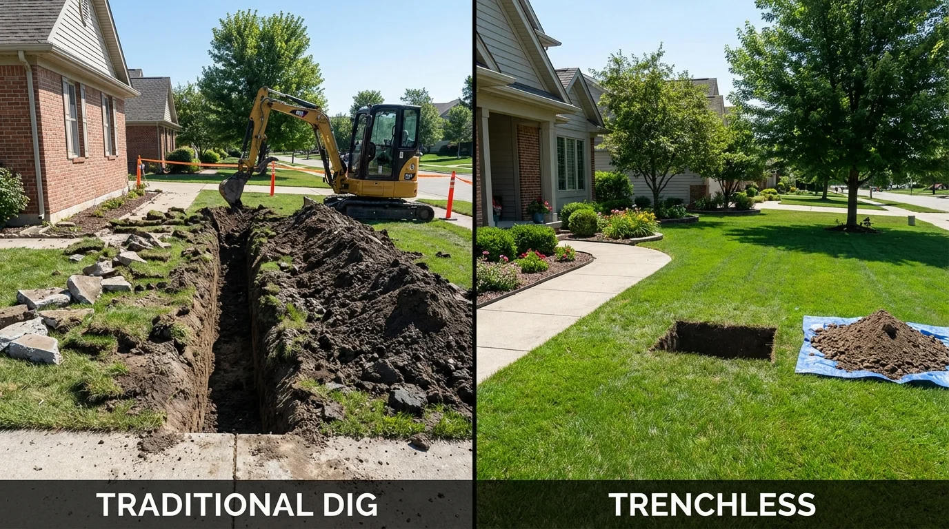 Trenchless sewer repair with minimal yard damage versus traditional excavation in Horatio, AR